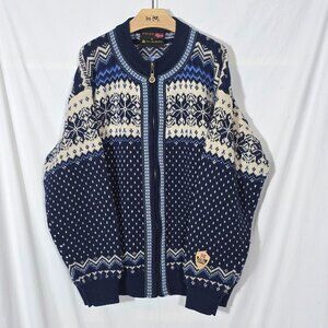 Windfjord Norway Pure New Wool Full Zip Sweater - Blue White - Sz L*
